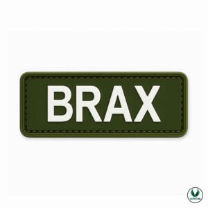 Army green PVC patch with white text BRAX