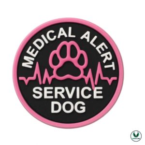 Medical alert service dog PVC patch with pink paw and heartbeat design