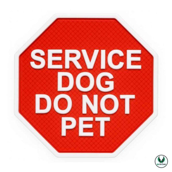 Red service dog PVC patch with bold white text do not pet