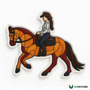 Horse rider patch with woman riding brown horse equestrian style detailed design