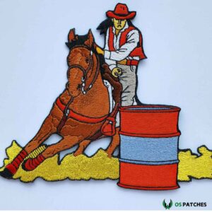 Embroidered rodeo barrel racing patch cowboy riding horse detailed western design