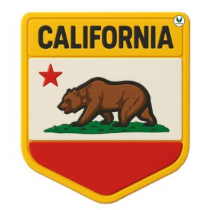 California PVC patch with red star, brown bear, and text California