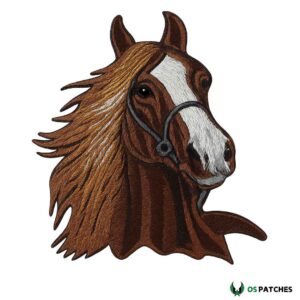 Embroidered horse head patch brown stallion with flowing mane detailed design