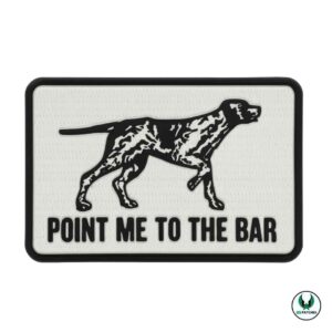 Funny dog patch with pointer dog and text point me bar