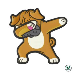 Funny dog patch cartoon brown puppy doing dab dance pose design