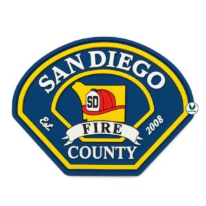 San Diego County Fire patch with firefighter helmet and bold text