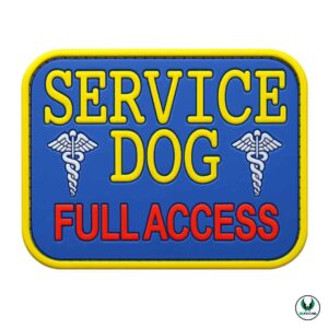 Service dog PVC patch with blue background yellow border and full access text