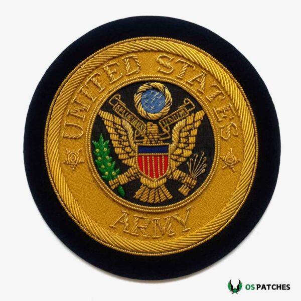 Gold bullion embroidered United States Army patch featuring eagle, shield, and stars