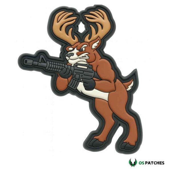 PVC tactical deer patch holding rifle with antlers and bold design