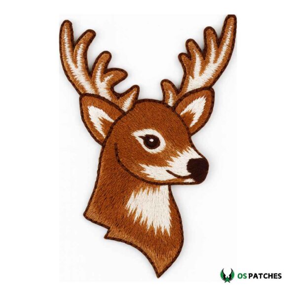 Embroidered deer head patch with detailed antlers and strong thread stitching