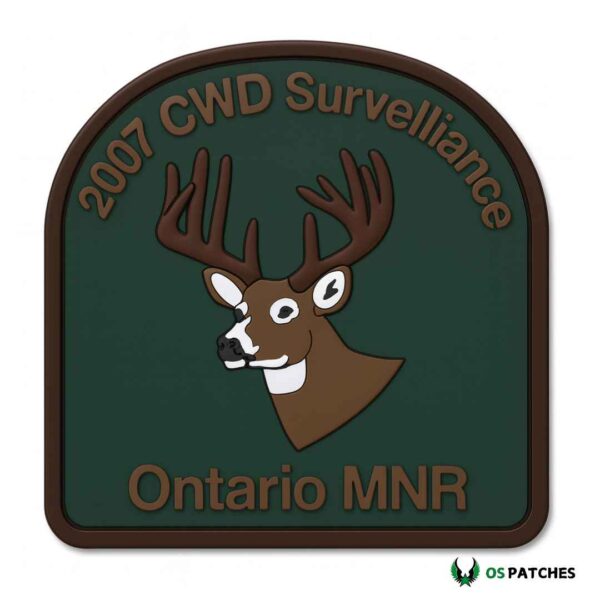 Ontario MNR deer PVC patch with antlers and CWD surveillance design