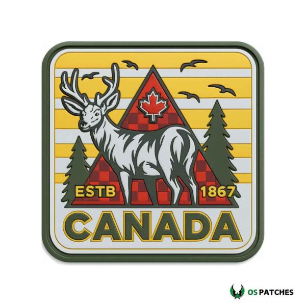 Canada PVC patch with deer, maple leaf, mountains, and forest design
