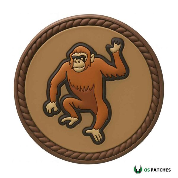 PVC monkey patch climbing design in round shape with brown border