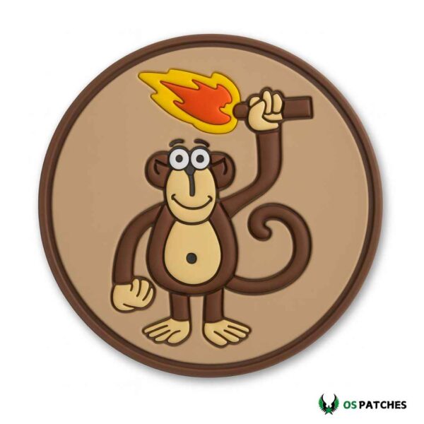PVC monkey patch holding flaming torch cartoon style round tactical design
