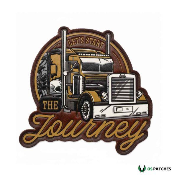 Printed leather patch with vintage truck and text Let’s Start the Journey