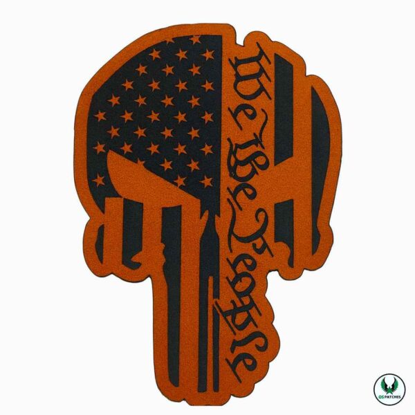 We the People skull leather patch with American flag design