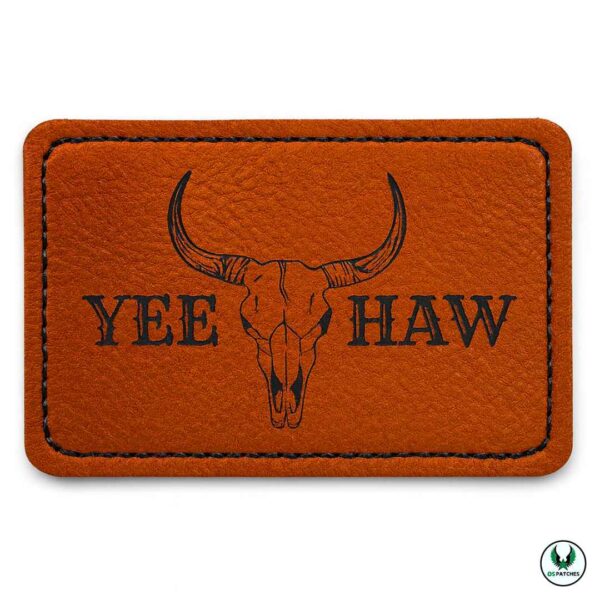 Yee Haw western leather patch with bull skull design