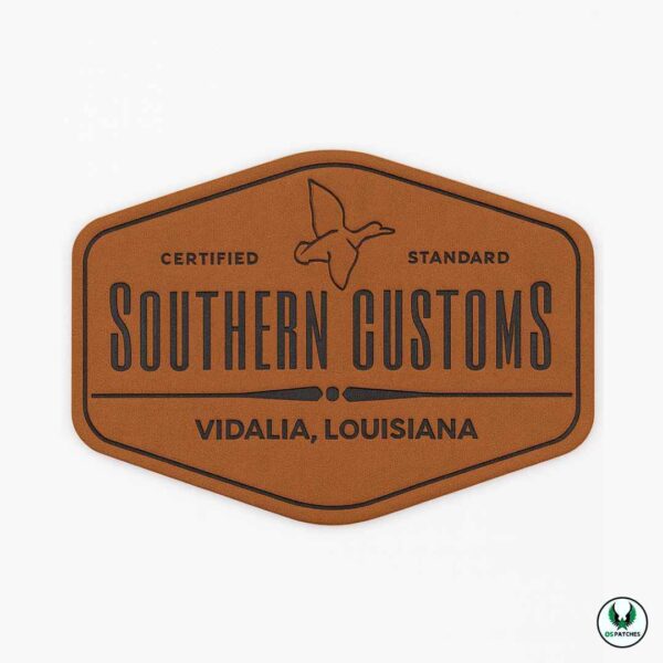 Custom clothing leather patch with Southern Customs design
