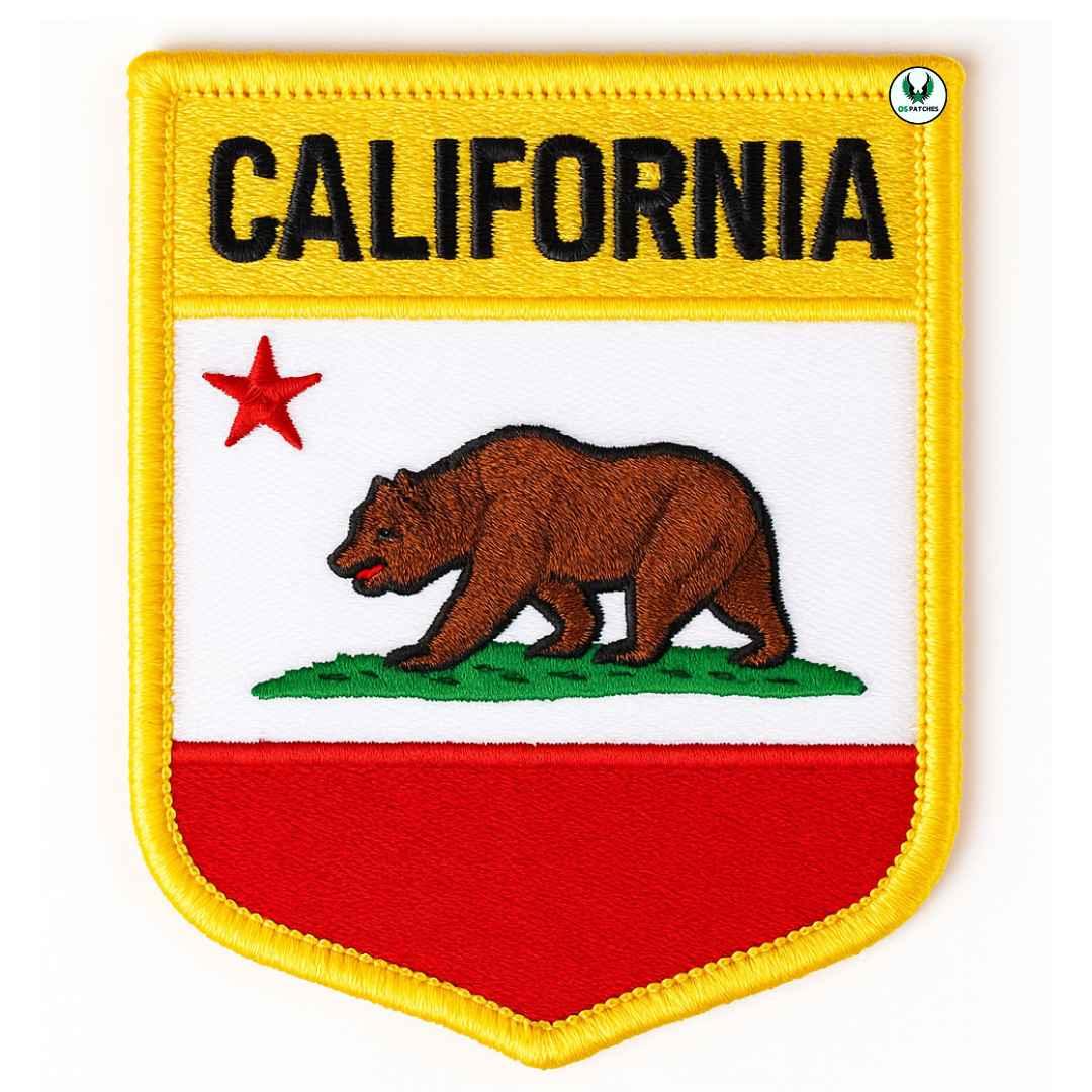 California embroidered patch with bear, red star, and yellow border