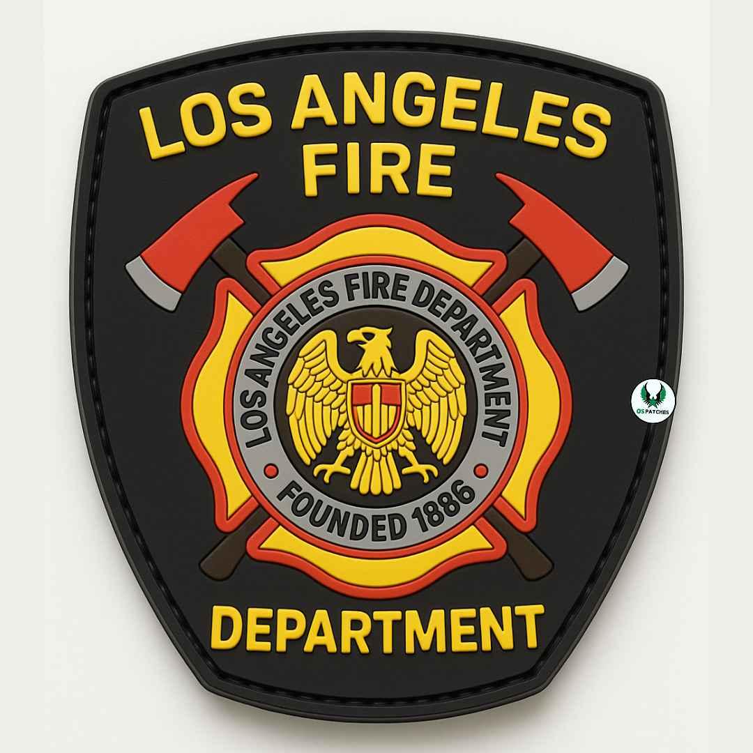 Los Angeles Fire Department patch with eagle emblem, axes, and bold text