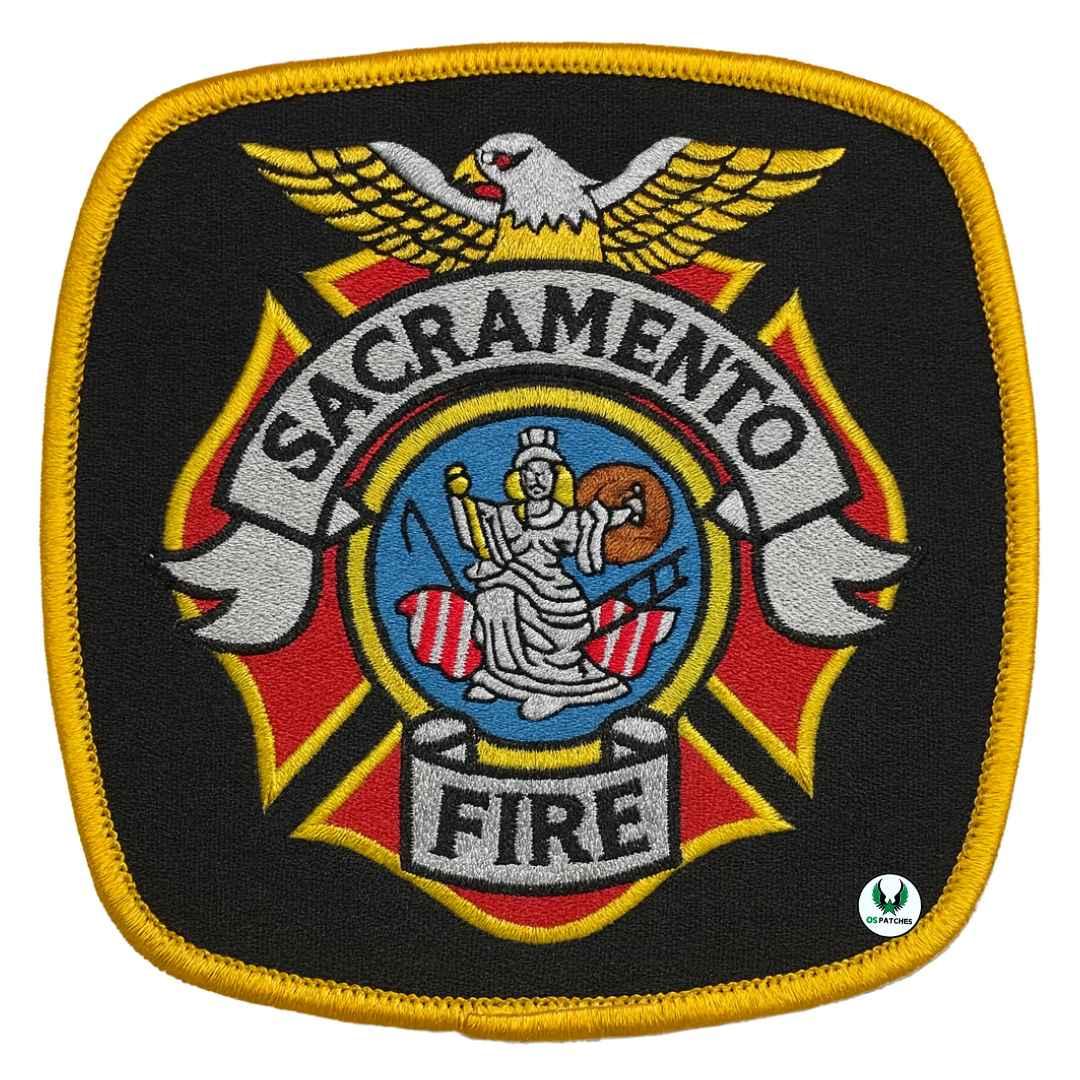 Sacramento Fire Department embroidered patch with eagle, Maltese cross, and city emblem