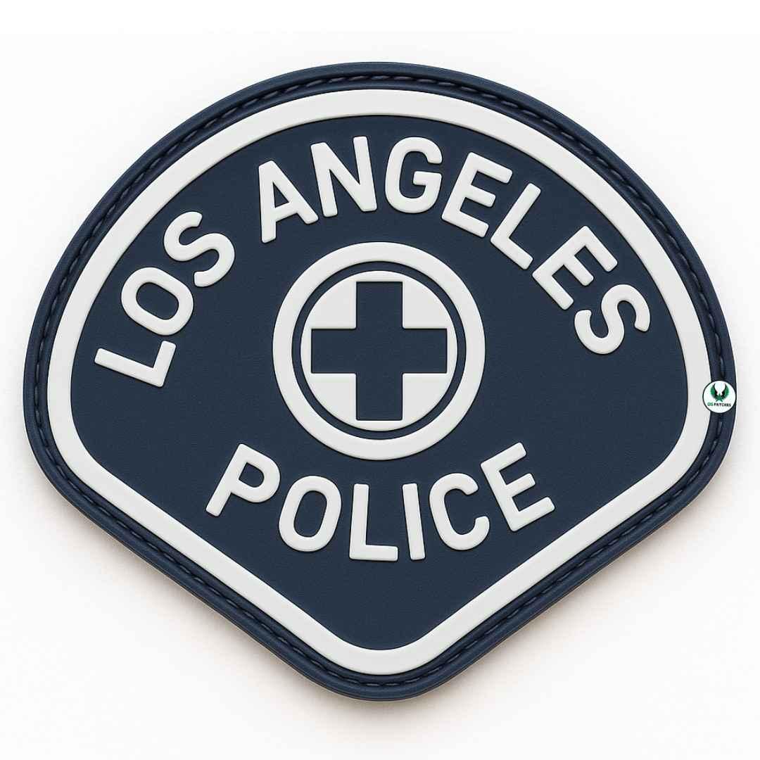 Los Angeles Police patch with blue shield and white cross emblem
