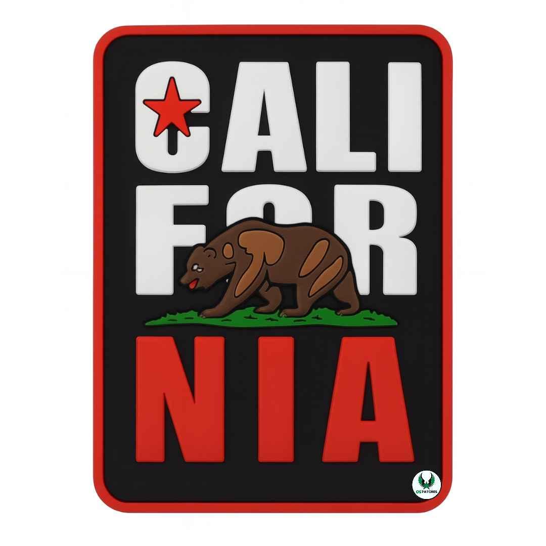 California PVC patch with red star, brown bear, and bold CALIFORNIA text