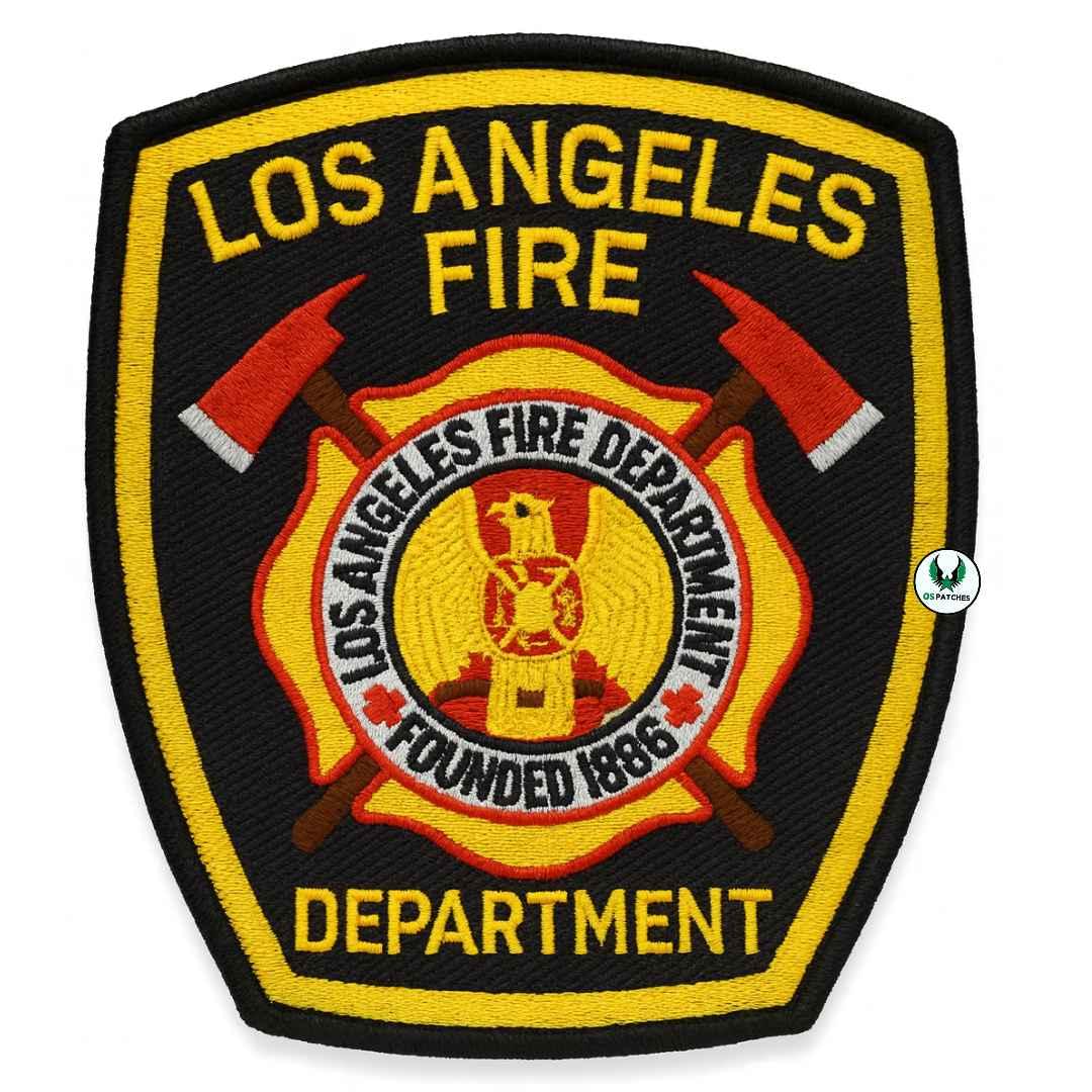 Embroidered Los Angeles Fire Department patch with eagle emblem and firefighter axes