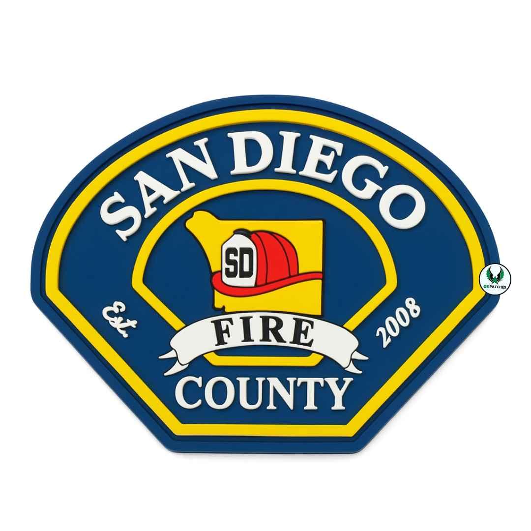 San Diego County Fire patch with firefighter helmet and bold text