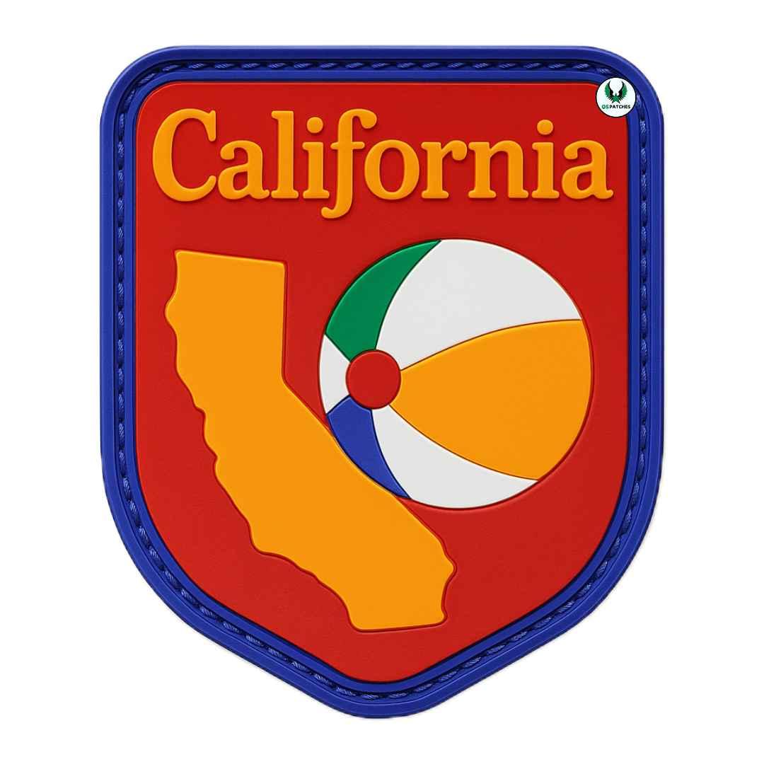 California PVC patch with state outline and colorful beach ball design