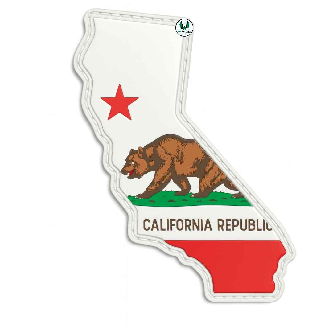 California state-shaped PVC patch with bear, red star, and California Republic text