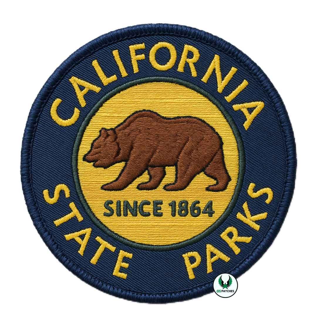 California State Parks embroidered patch with brown bear and text since 1864